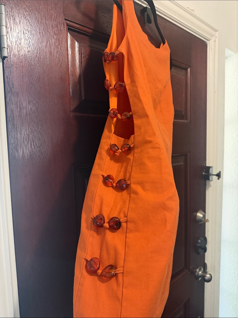 Commense Orange Sleeveless Mini Dress with Side Bead Details - Picture 5 of 6